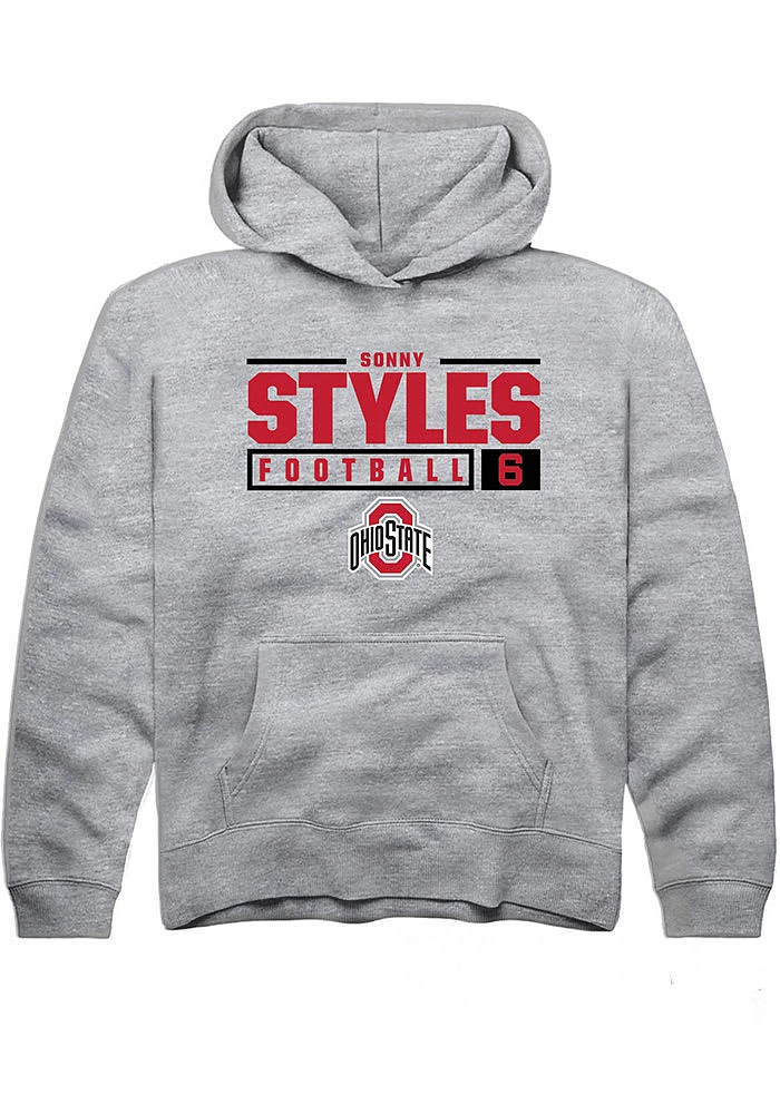 Sonny Styles Rally Ohio State Buckeyes Youth Grey NIL Stacked Box Long Sleeve Hoodie