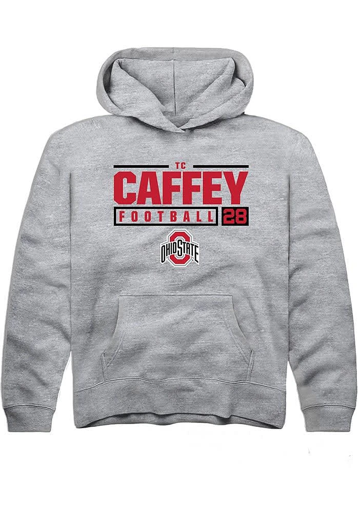 TC Caffey Rally Ohio State Buckeyes Youth Grey NIL Stacked Box Long Sleeve Hoodie