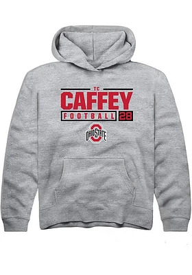 TC Caffey  Rally Ohio State Buckeyes Youth Grey NIL Stacked Box Long Sleeve Hoodie