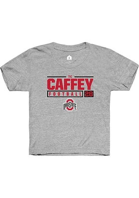 TC Caffey  Rally Ohio State Buckeyes Youth Grey NIL Stacked Box Short Sleeve T-Shirt