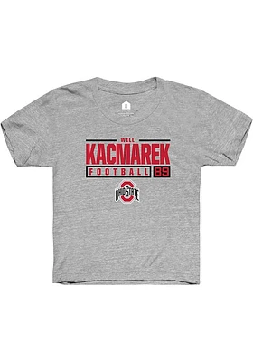 Will Kacmarek  Rally Ohio State Buckeyes Youth Grey NIL Stacked Box Short Sleeve T-Shirt