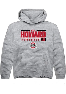 Will Howard  Rally Ohio State Buckeyes Youth Grey NIL Stacked Box Long Sleeve Hoodie