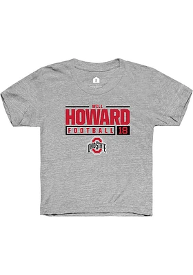 Will Howard  Rally Ohio State Buckeyes Youth Grey NIL Stacked Box Short Sleeve T-Shirt