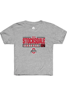 Reis Stocksdale  Rally Ohio State Buckeyes Youth Grey NIL Stacked Box Short Sleeve T-Shirt
