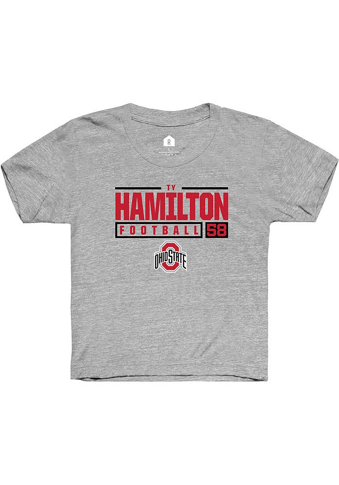 Ty Hamilton Rally Ohio State Buckeyes Youth Grey NIL Stacked Box Short Sleeve T-Shirt