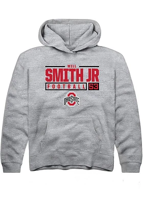 Will Smith Jr.  Rally Ohio State Buckeyes Youth Grey NIL Stacked Box Long Sleeve Hoodie