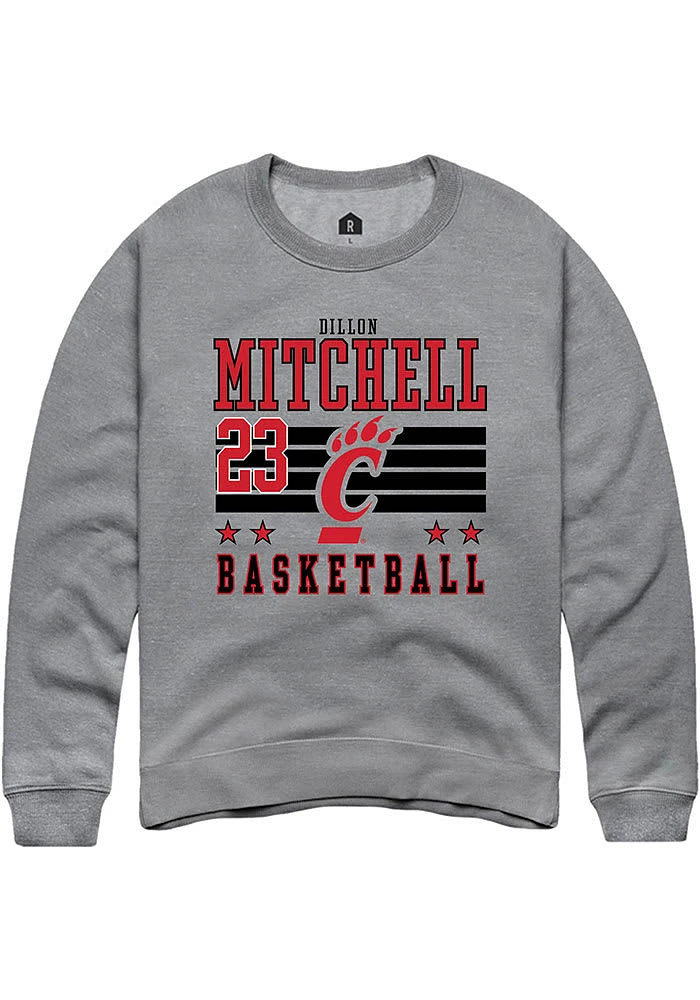 Dillon Mitchell Rally Cincinnati Bearcats Mens NIL Striped Long Sleeve Crew Sweatshirt