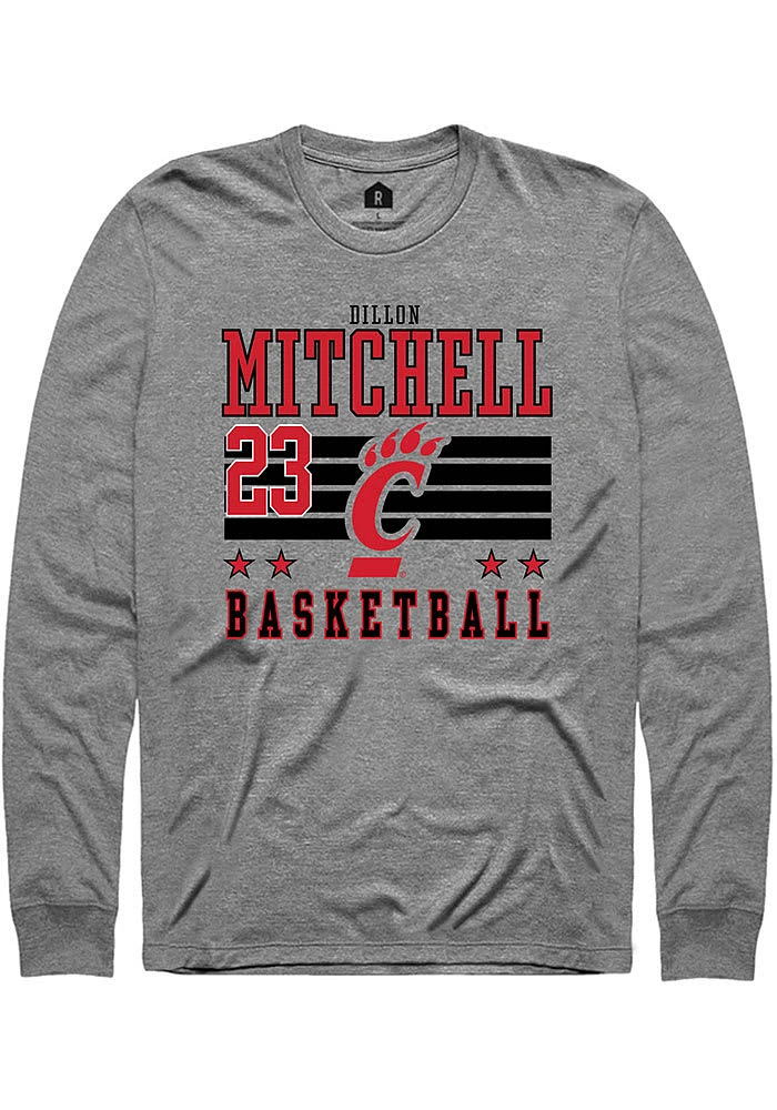 Dillon Mitchell  Cincinnati Bearcats Grey Rally NIL Striped Long Sleeve T Shirt