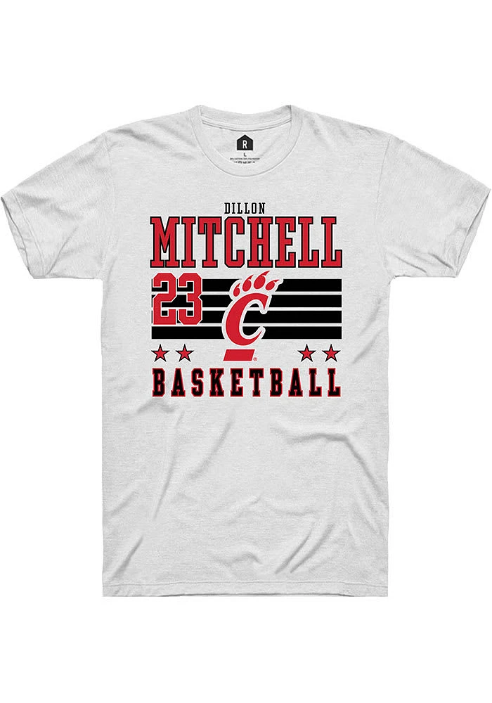 Dillon Mitchell  Cincinnati Bearcats White Rally NIL Striped Short Sleeve T Shirt