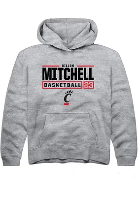 Dillon Mitchell  Rally Cincinnati Bearcats Youth Grey NIL Stacked Box Long Sleeve Hoodie