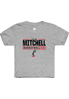 Dillon Mitchell  Rally Cincinnati Bearcats Youth Grey NIL Stacked Box Short Sleeve T-Shirt