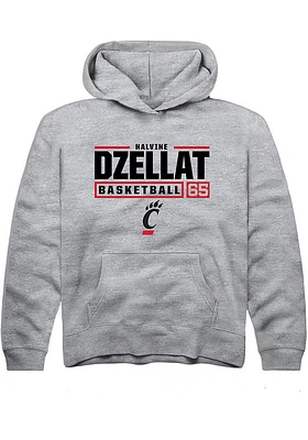 Halvine Dzellat  Rally Cincinnati Bearcats Youth Grey NIL Stacked Box Long Sleeve Hoodie