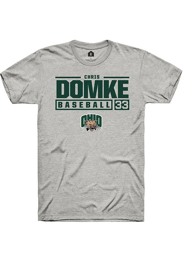 Chris Domke Ohio Bobcats Ash Rally NIL Stacked Box Short Sleeve T Shirt