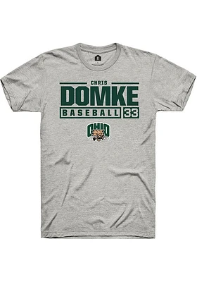 Chris Domke  Ohio Bobcats Ash Rally NIL Stacked Box Short Sleeve T Shirt