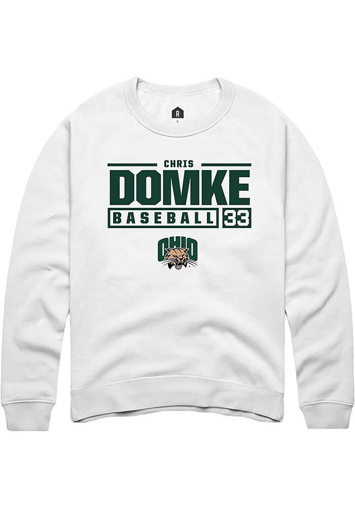 Chris Domke Rally Ohio Bobcats Mens NIL Stacked Box Long Sleeve Crew Sweatshirt