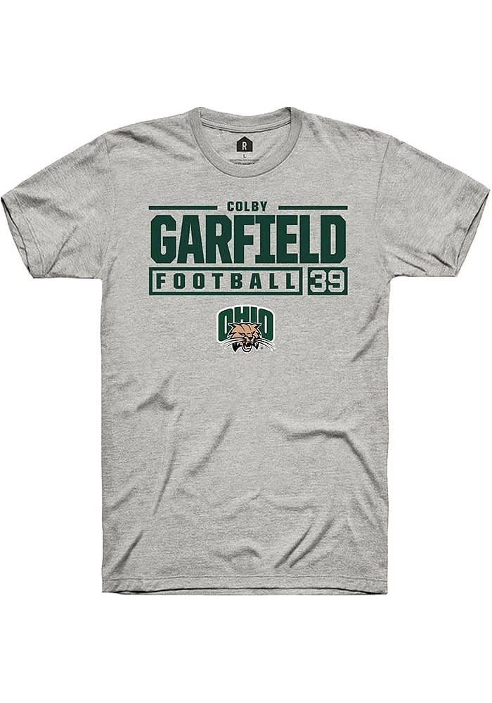 Colby Garfield  Ohio Bobcats Ash Rally NIL Stacked Box Short Sleeve T Shirt