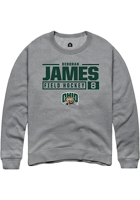 Deborah James  Rally Ohio Bobcats Mens Graphite NIL Stacked Box Long Sleeve Crew Sweatshirt