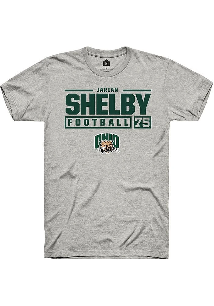Jarian Shelby  Ohio Bobcats Ash Rally NIL Stacked Box Short Sleeve T Shirt