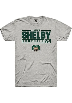 Jarian Shelby  Ohio Bobcats Ash Rally NIL Stacked Box Short Sleeve T Shirt