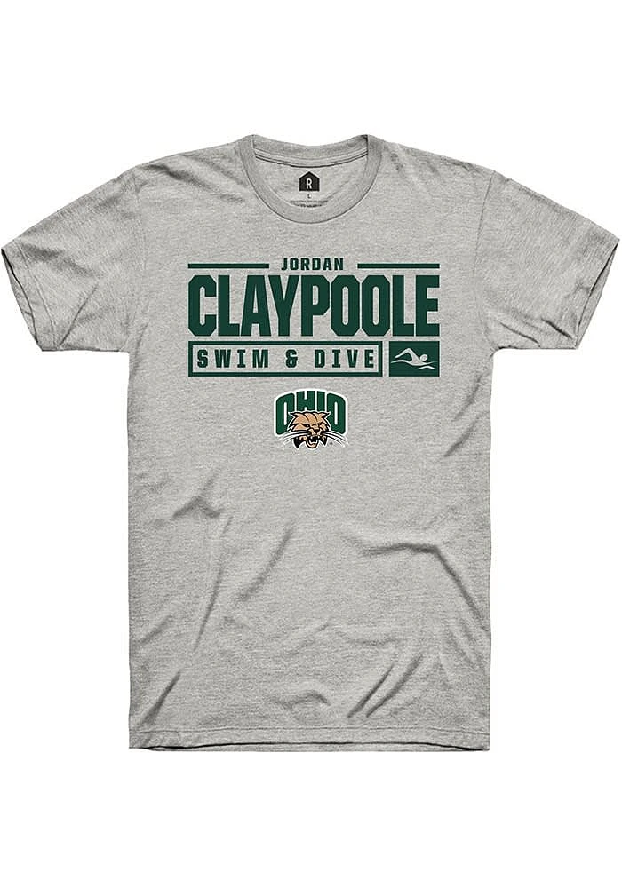 Jordan Claypoole Ohio Bobcats Ash Rally NIL Stacked Box Short Sleeve T Shirt