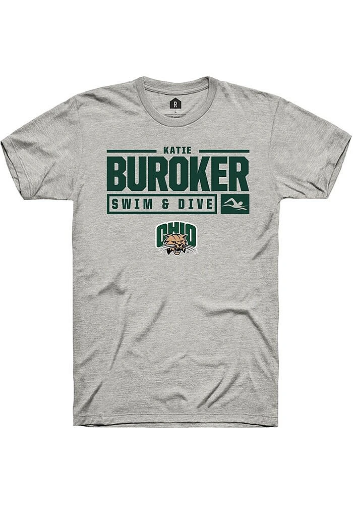 Katie Buroker Ohio Bobcats Ash Rally NIL Stacked Box Short Sleeve T Shirt
