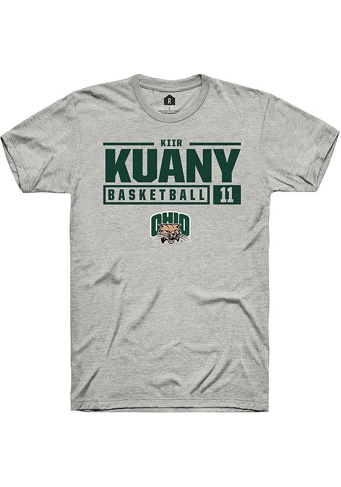 Kiir Kuany  Ohio Bobcats Ash Rally NIL Stacked Box Short Sleeve T Shirt