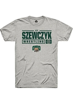 Ky Szewczyk  Ohio Bobcats Ash Rally NIL Stacked Box Short Sleeve T Shirt