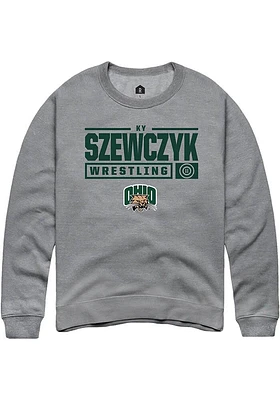Ky Szewczyk  Rally Ohio Bobcats Mens Graphite NIL Stacked Box Long Sleeve Crew Sweatshirt