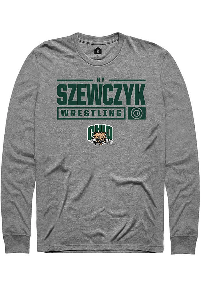 Ky Szewczyk Ohio Bobcats Graphite Rally NIL Stacked Box Long Sleeve T Shirt