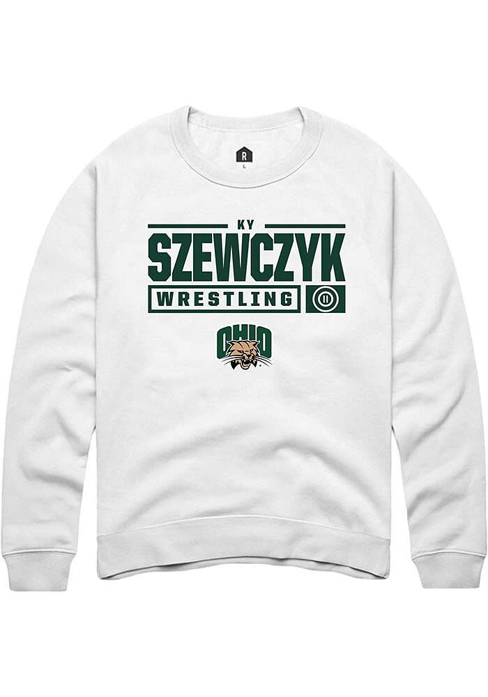 Ky Szewczyk Rally Ohio Bobcats Mens NIL Stacked Box Long Sleeve Crew Sweatshirt