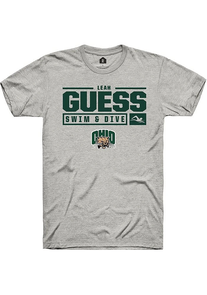 Leah Guess Ohio Bobcats Ash Rally NIL Stacked Box Short Sleeve T Shirt