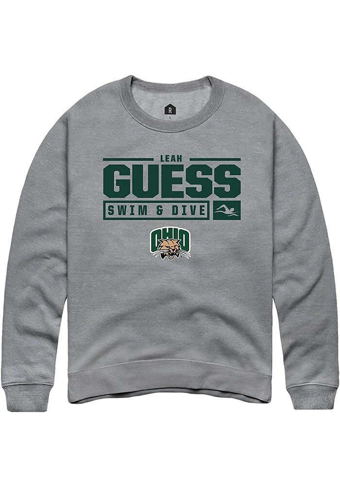 Leah Guess Rally Ohio Bobcats Mens Graphite NIL Stacked Box Long Sleeve Crew Sweatshirt