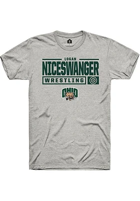 Logan Niceswanger  Ohio Bobcats Ash Rally NIL Stacked Box Short Sleeve T Shirt