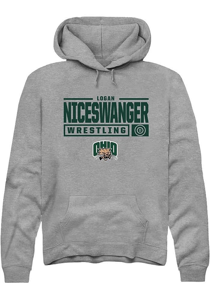 Logan Niceswanger Rally Ohio Bobcats Mens Graphite NIL Stacked Box Long Sleeve Hoodie