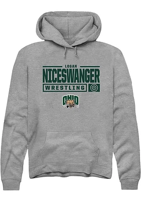 Logan Niceswanger  Rally Ohio Bobcats Mens Graphite NIL Stacked Box Long Sleeve Hoodie