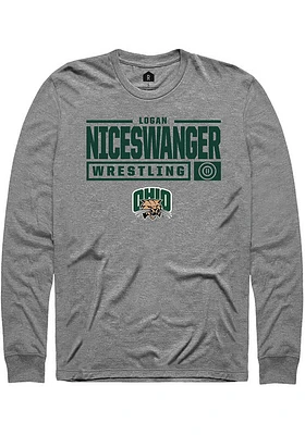 Logan Niceswanger  Ohio Bobcats Graphite Rally NIL Stacked Box Long Sleeve T Shirt