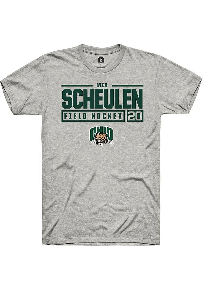 Mia Scheulen Ohio Bobcats Ash Rally NIL Stacked Box Short Sleeve T Shirt