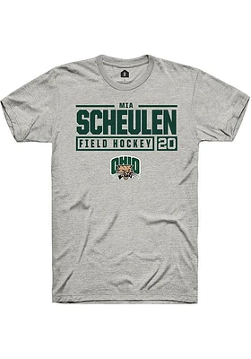 Mia Scheulen  Ohio Bobcats Ash Rally NIL Stacked Box Short Sleeve T Shirt