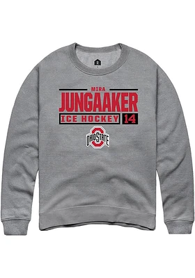 Mira Jungaaker  Rally Ohio State Buckeyes Mens Graphite NIL Stacked Box Long Sleeve Crew Sweatshir..
