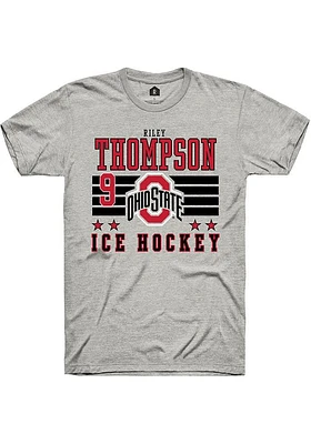 Riley Thompson  Ohio State Buckeyes Ash Rally NIL Striped Short Sleeve T Shirt