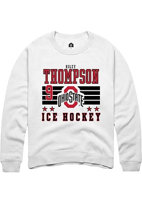 Riley Thompson Rally Ohio State Buckeyes Mens NIL Striped Long Sleeve Crew Sweatshirt