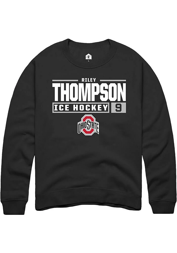 Riley Thompson Rally Ohio State Buckeyes Mens NIL Stacked Box Long Sleeve Crew Sweatshirt