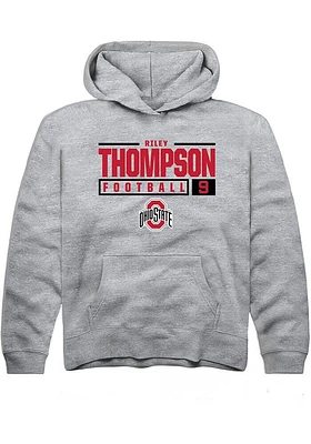 Riley Thompson  Rally Ohio State Buckeyes Youth Grey NIL Stacked Box Long Sleeve Hoodie