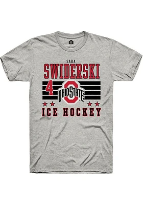 Sara Swiderski  Ohio State Buckeyes Ash Rally NIL Striped Short Sleeve T Shirt