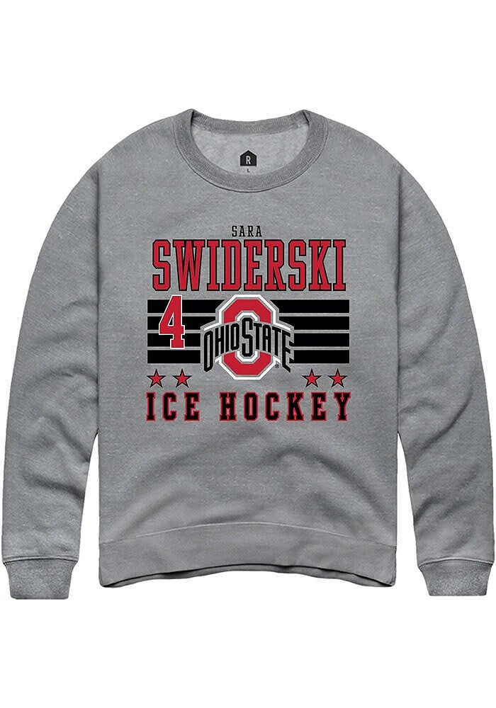 Sara Swiderski Rally Ohio State Buckeyes Mens NIL Striped Long Sleeve Crew Sweatshirt