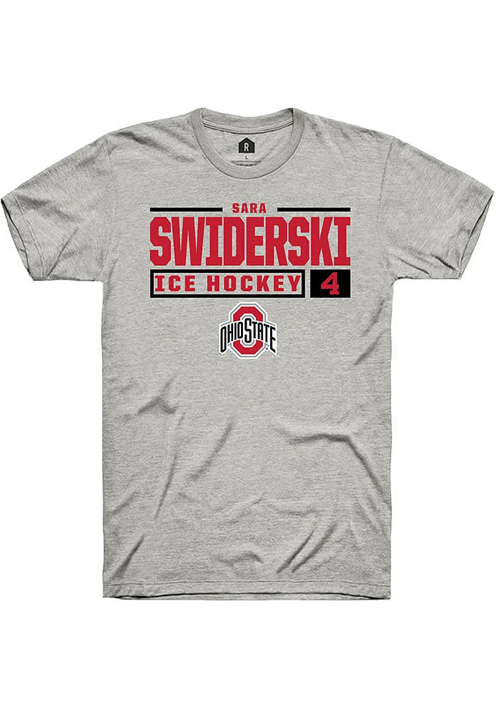 Sara Swiderski Ohio State Buckeyes Ash Rally NIL Stacked Box Short Sleeve T Shirt