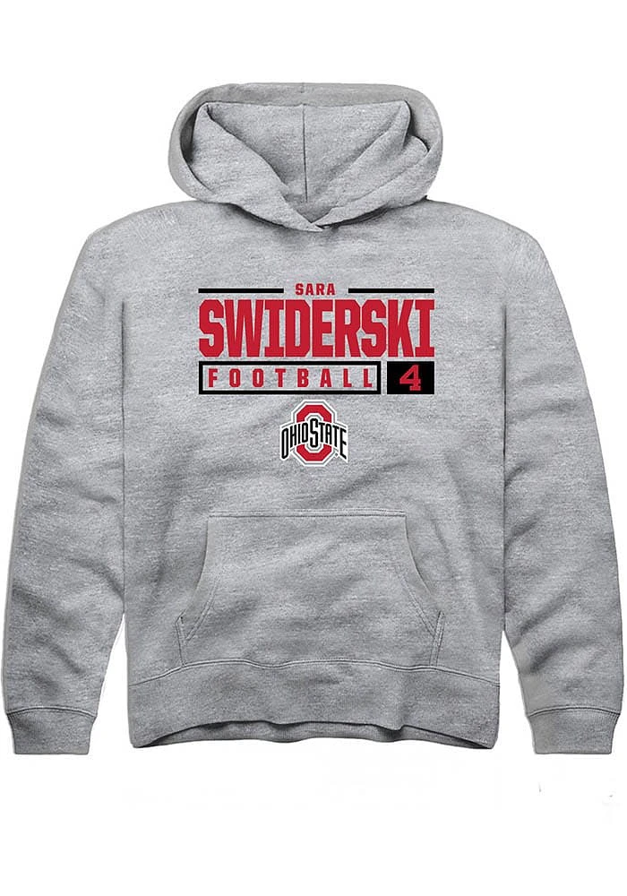 Sara Swiderski Rally Ohio State Buckeyes Youth Grey NIL Stacked Box Long Sleeve Hoodie