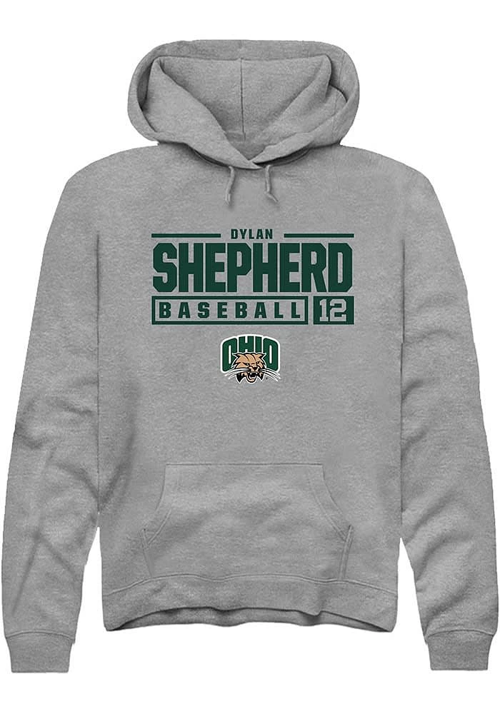 Dylan Shepherd Rally Ohio Bobcats Mens Graphite NIL Stacked Box Long Sleeve Hoodie