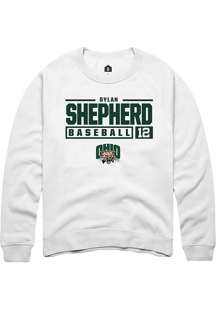 Dylan Shepherd Rally Ohio Bobcats Mens NIL Stacked Box Long Sleeve Crew Sweatshirt