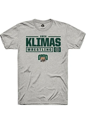 Owen Klimas  Ohio Bobcats Ash Rally NIL Stacked Box Short Sleeve T Shirt